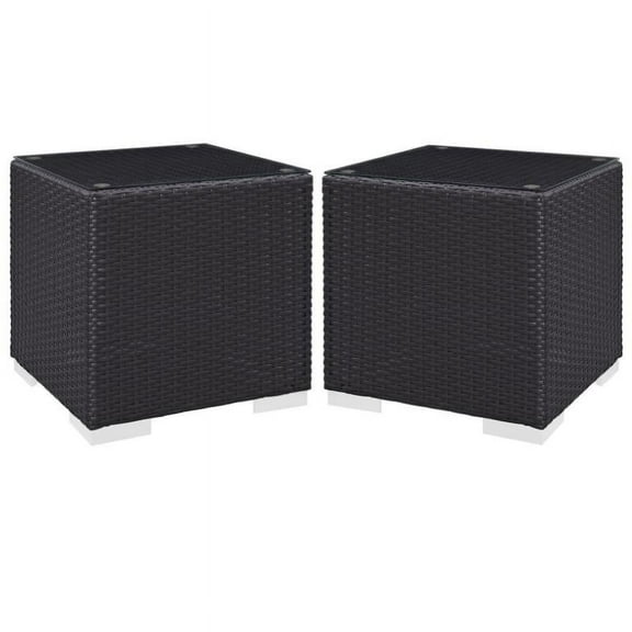 Home Square Square Patio End Table in Espresso - Set of 2