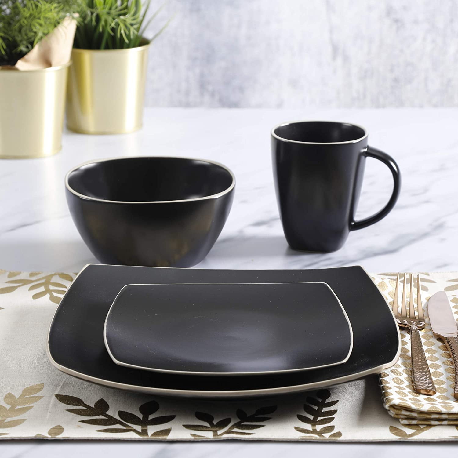 Gibson Home Soho Lounge Square 16 Pc. Dinnerware Set, Matte Black