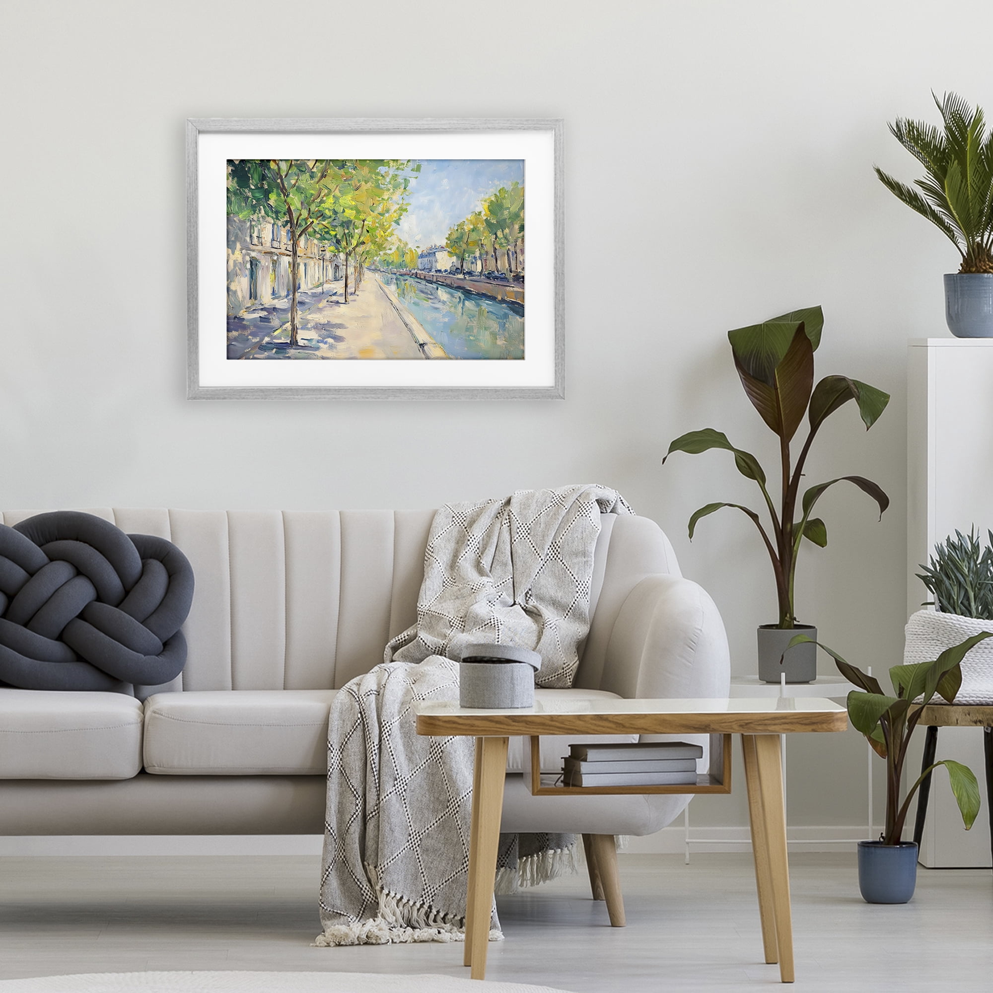 Stupell Industries Montrouge Canal Promenade Gray Framed Print Under Glass, design by Creative Studio