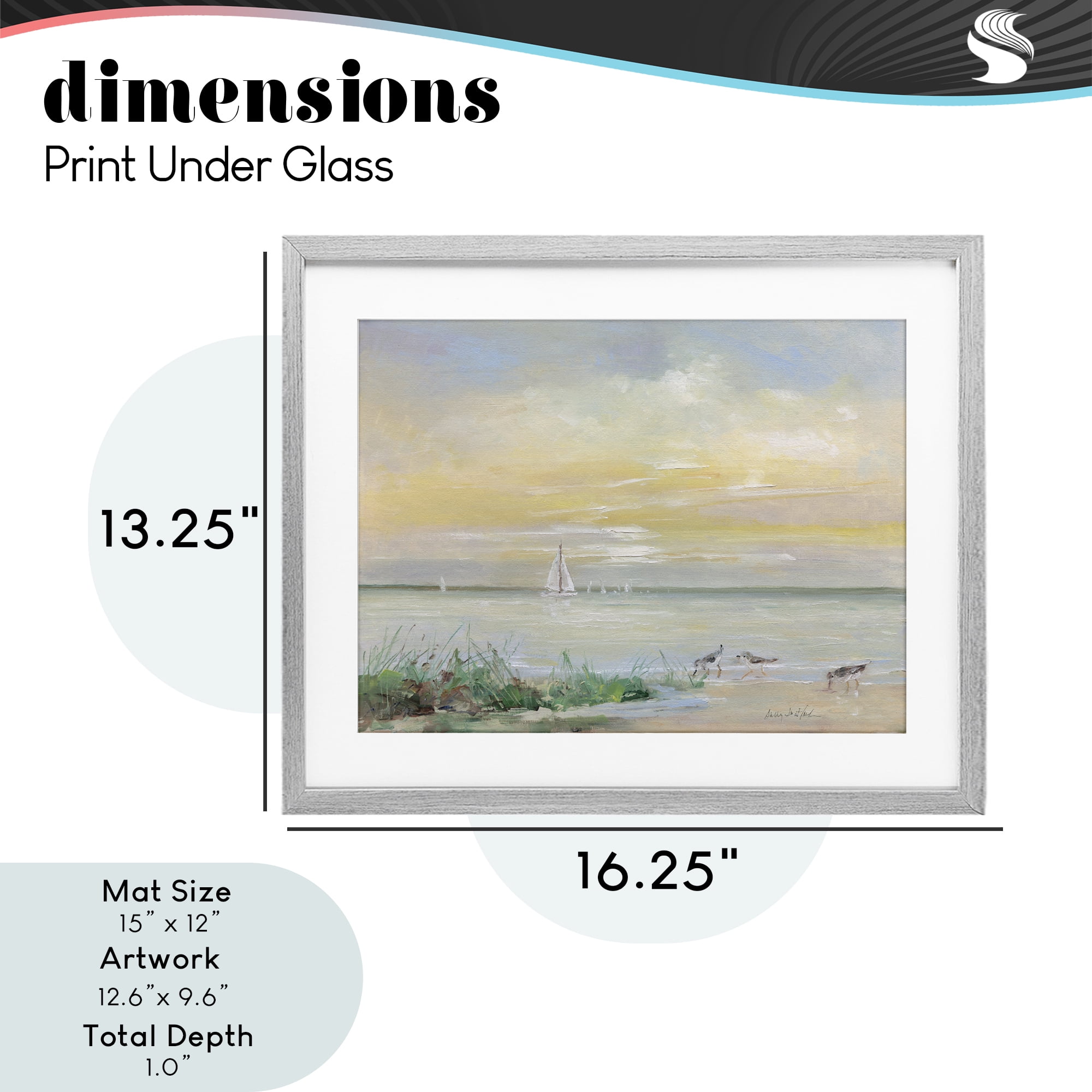 Stupell Industries Sailboats & Sanderlings Shore Gray Framed Print Under Glass, design by Sally Swatland