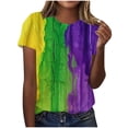 thumbnail image 2 of RKSTN Women's Mardi Gras Shirts Oversized Crewneck Funny Carnival Graphic Printed Short Sleeve T Shirts Pullover Top Womens Casual Plus Size Round Neck Loose Fits Comfy Holiday Tee Shirts, 2 of 5