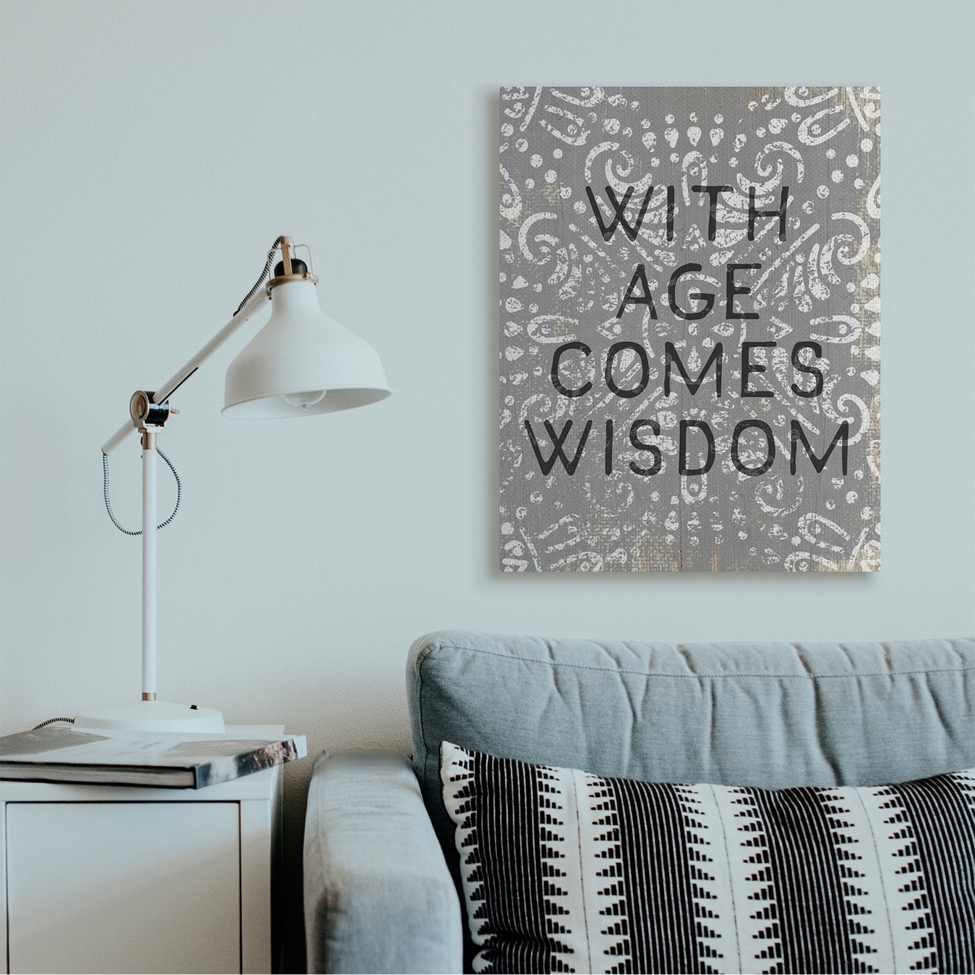 Stupell Industries With Age Comes Wisdom Phrase Grey Boho Pattern Canvas Wall Art by Daphne Polselli
