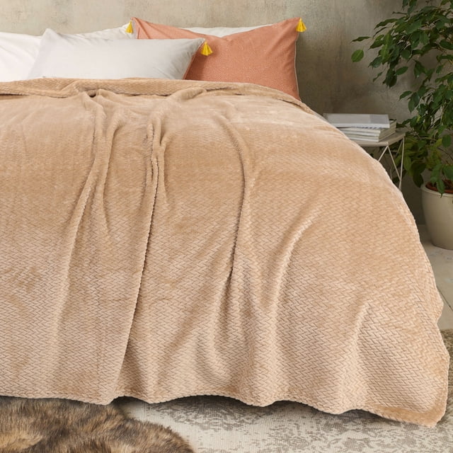 Manta de lana de felpa PiccoCasa para cama o sofá, taupe 78" x 90"