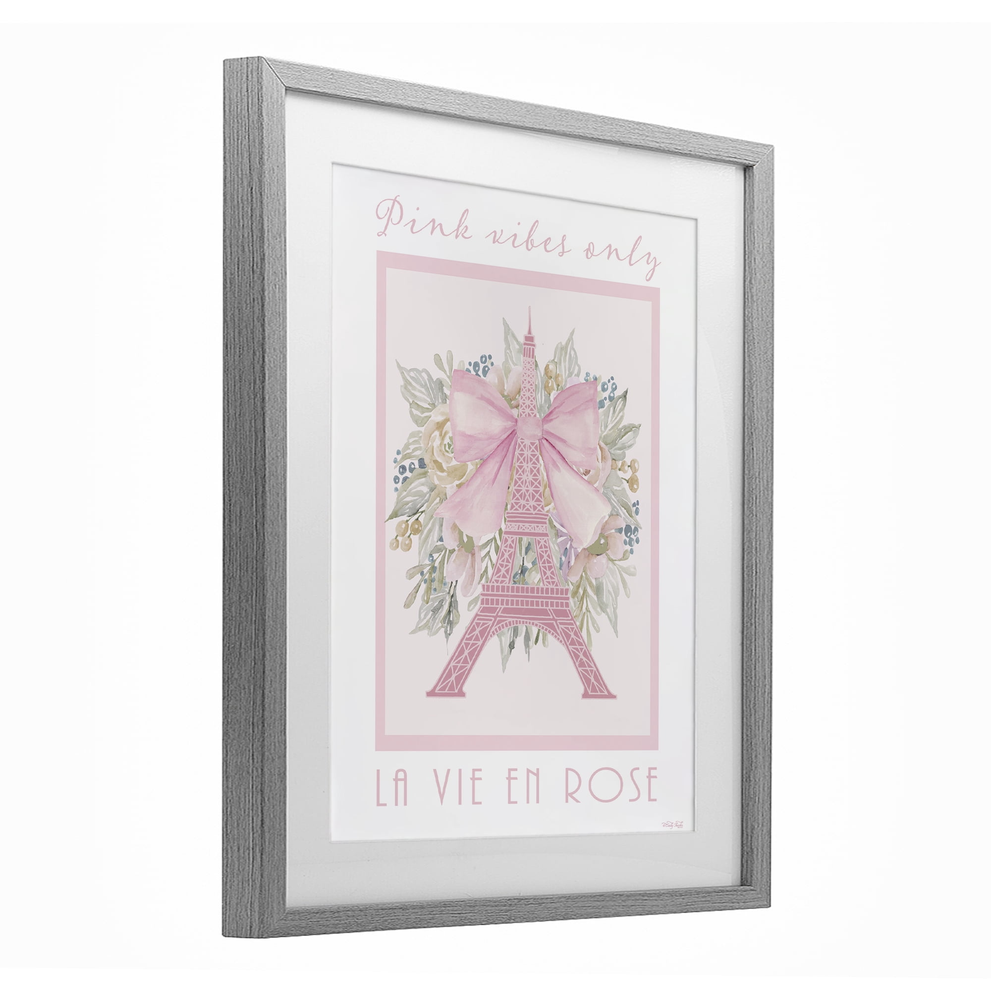 Stupell Industries Pink Vibes Only Paris Gray Framed Print Under Glass, design by Cindy Jacobs