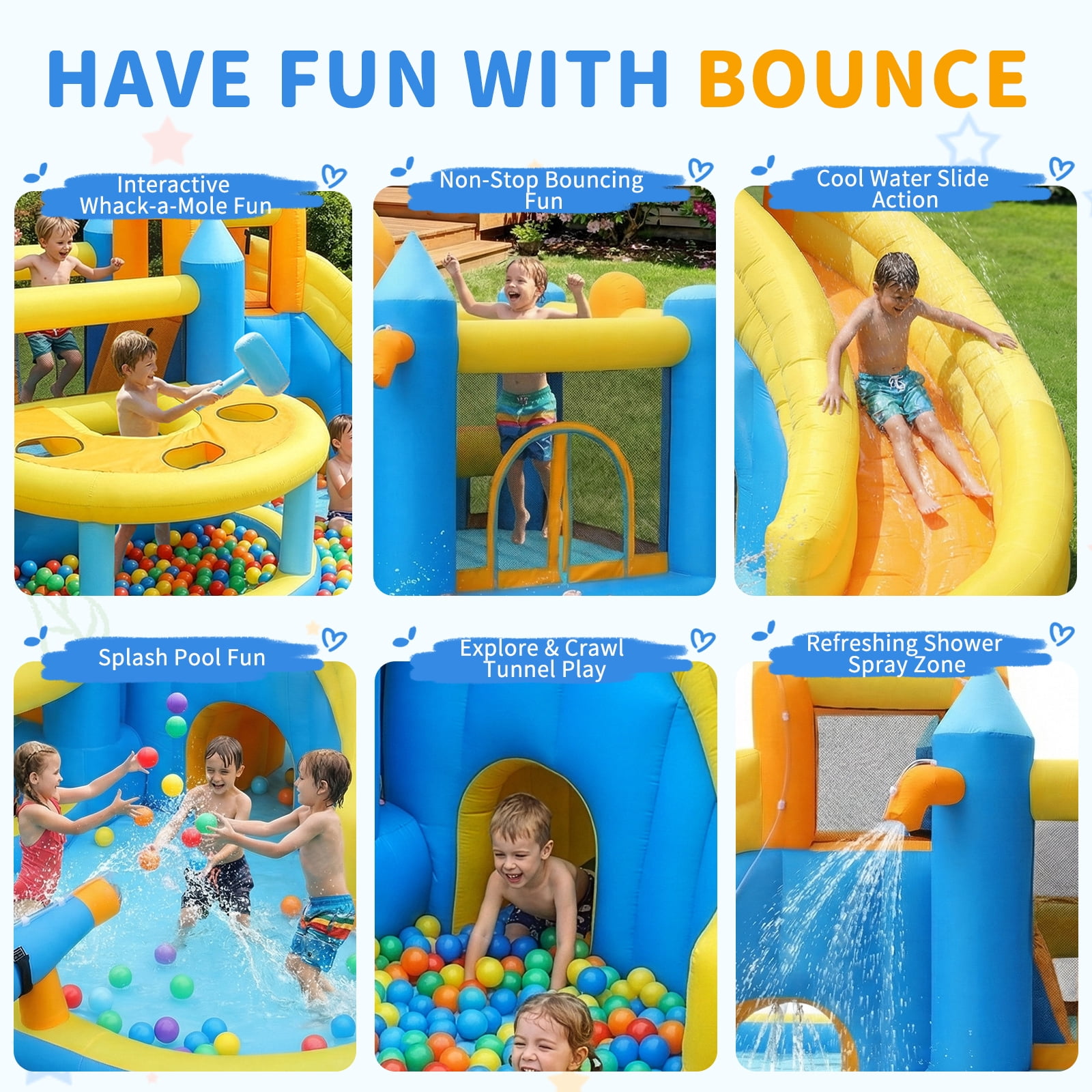 Ktaxon 10-in-1 Inflatable Water Slide Bounce House with Blower, 167" x 161" x 83", Whack-a-Mole Water Park w/ Splash Pool, Bounce Area & Crawl-Through Tunnel, Kids Backyard