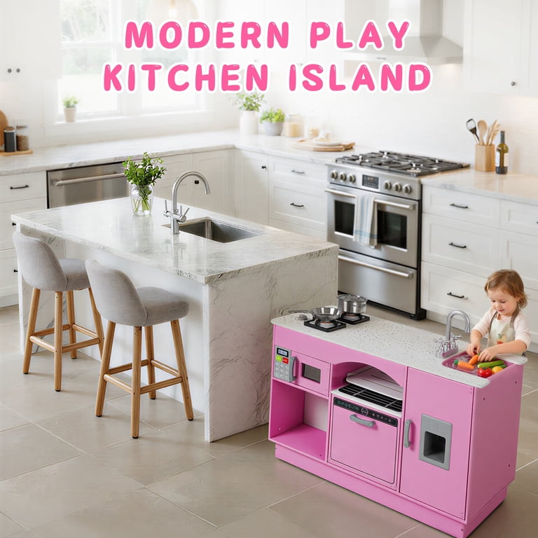 Modern Wooden Play Kitchen Island with Electronic Features photo 4