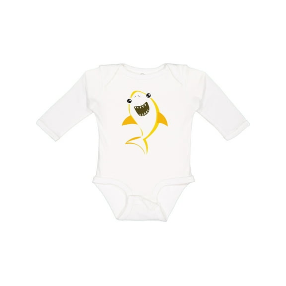 Inktastic Cute Shark, Little Shark, Yellow Shark Boys or Girls Long Sleeve Baby Bodysuit