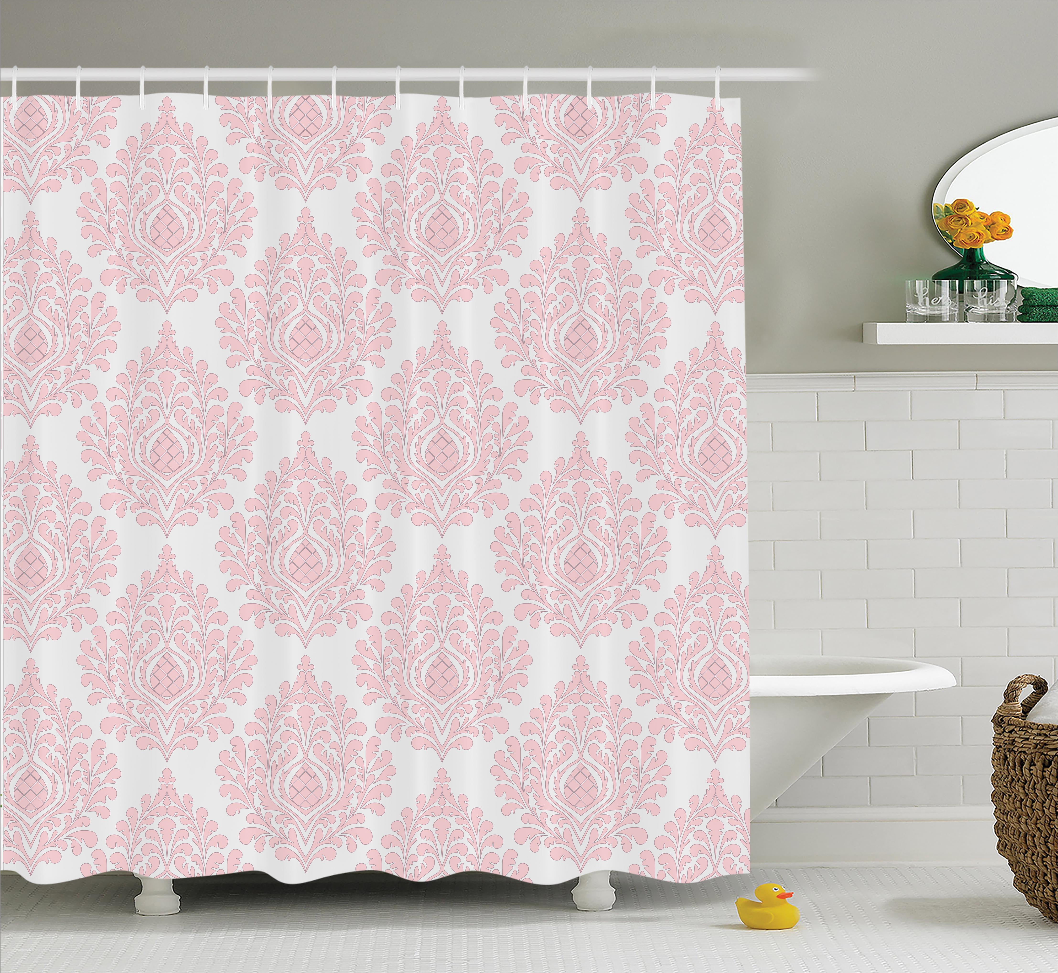 Damask Shower Curtain, Damask Pattern Royal Motif Baby Pink Floral