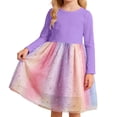 thumbnail image 2 of OOOUM Long Sleeve Tulle Dresses For Girls Cotton Skater Twirl Flowy Dress Trendy Versatile Casual Summer Outfits Purple 7-8 Years, 2 of 4