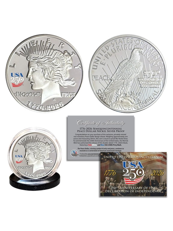1776-2026 America's 250th Anniversary PEACE DOLLAR USA250 Privy Nickel-Silver Proof Tribute 1 oz Coin