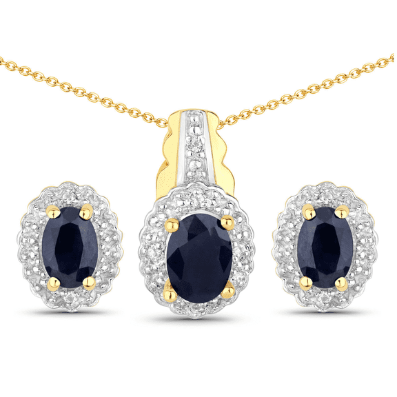 Fine Color Jewels Blue Sapphire Jewelry Set 18K Yellow Gold Plated 1.96 Ct Topaz Accent Oval Shaped for Women