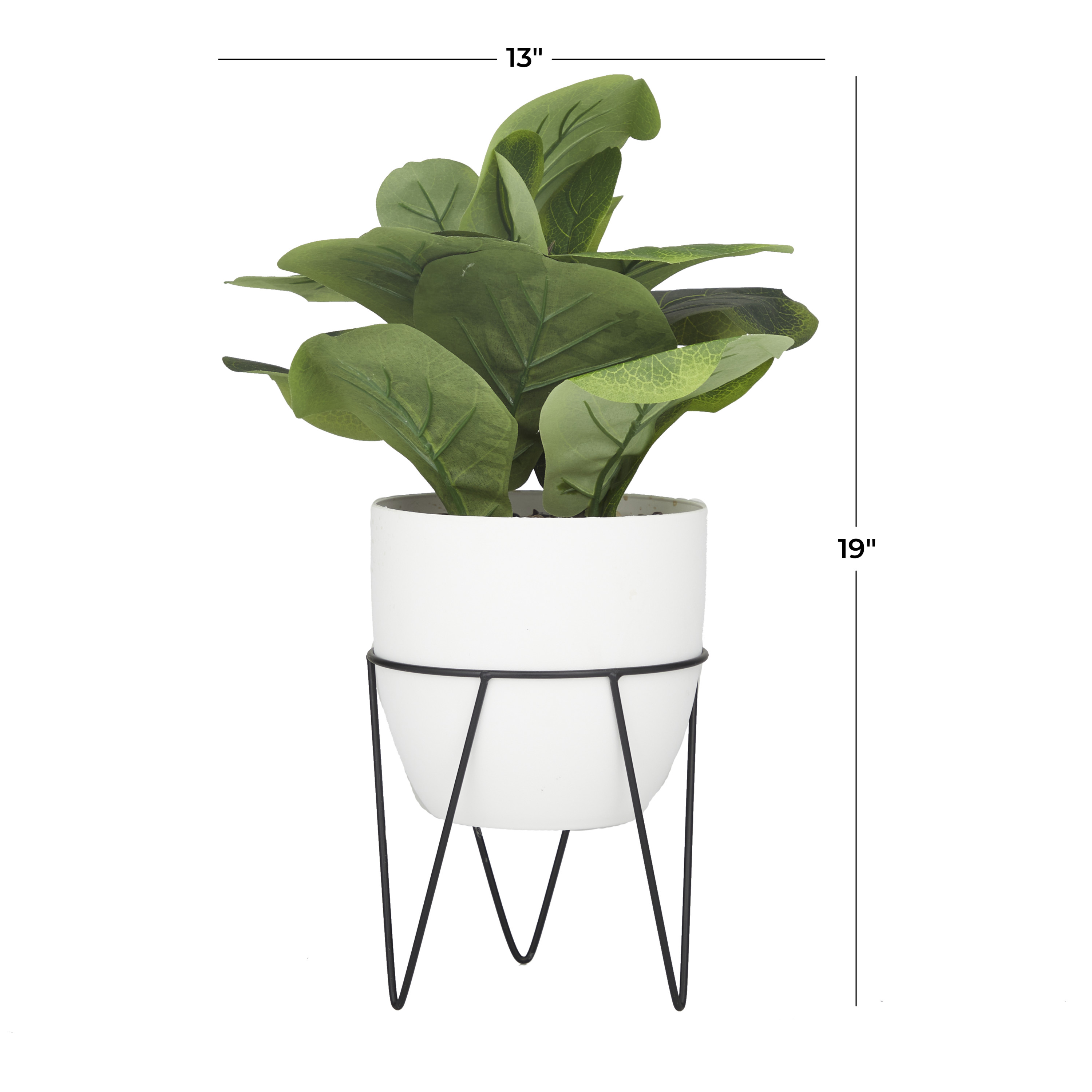 DecMode 19" Artificial Pilea Plant in Realistic Leaves and Metal Stand and White Pot