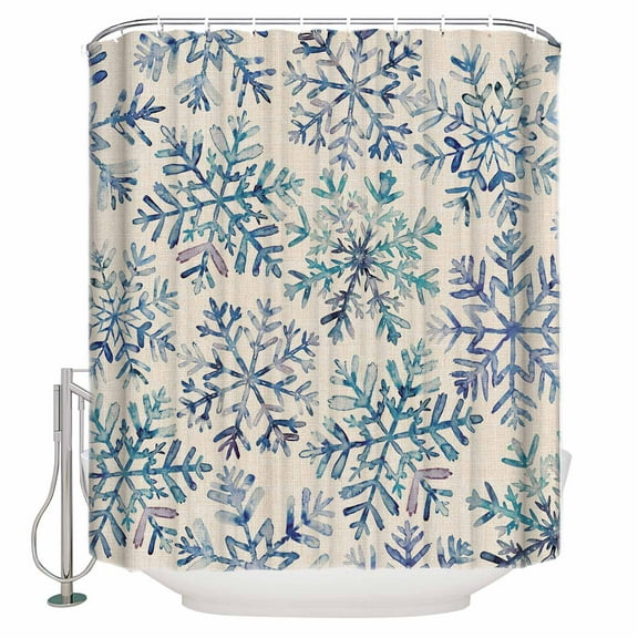 Small Stall Shower Curtain 36x78 Inch Narrow Half Size Blue Snowflake Christmas Bath Curtains Bathroom Decor Xmas Snowflake Vintage Waterproof Fabric Shower Curtain Set with Hooks 36 Inch