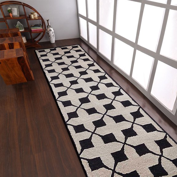 Rugsotic Carpets Hand Tufted Wool Eco-Friendly Area Rugs - 2'6"x8', Runner, Beige Black, Modern Contemporary Design, High Pile Handmade Anti Skid Rugs for Living Room, Bed Room (K00301)