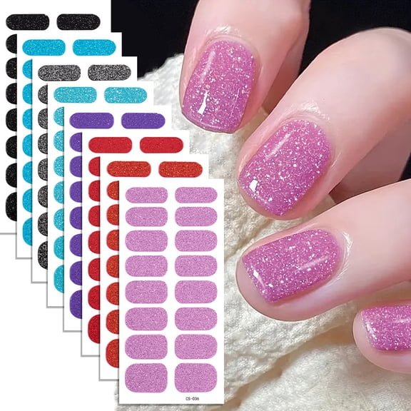 Glitter Solid Red Nail Stickers - 16PCS Self-Adhesive Nail Art Wraps - Buy 2 Get 1 Free - Easy DIY Manicure Decals for Women & Girls