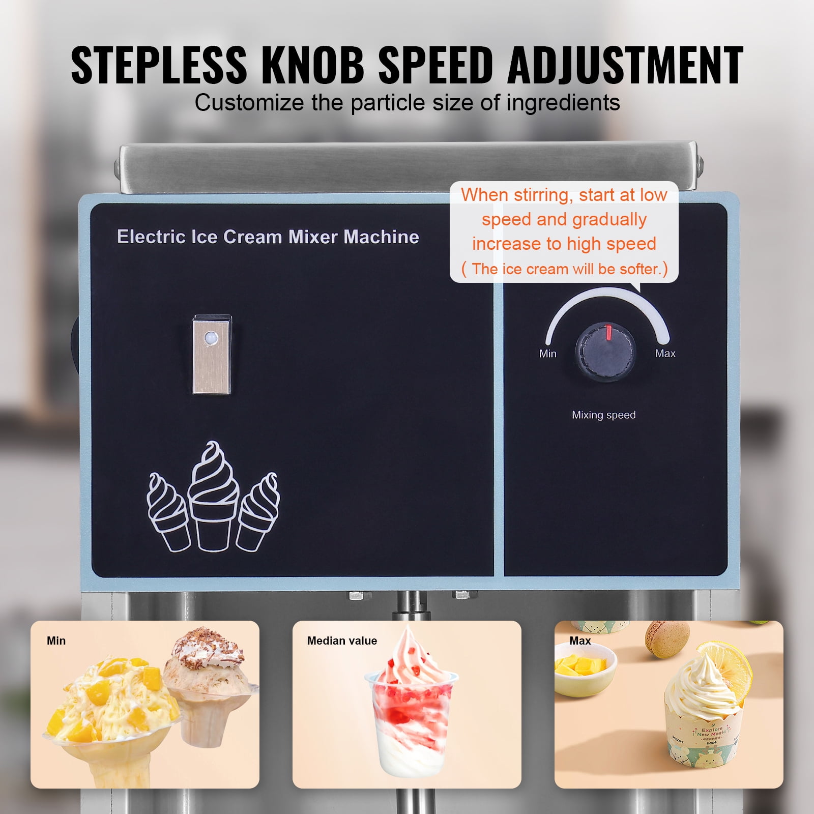 KFFKFF Frozen Dessert Blender, 400W Rapid Ice Cream Maker Mixer Machine 4200RPM, Infinite Speed Regulation, 304 Stainless Steel Ice Cream Agitator, 3 Portable Cups, Create Diverse Ice Cream Tastes