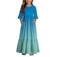 thumbnail image 2 of ITSAME Girls A-Line Dress Gradient Print Crew Neck Flowy Ruffle 3/4 Sleeve Summer Casual A-Line Dress Light Blue Size 14, 2 of 7