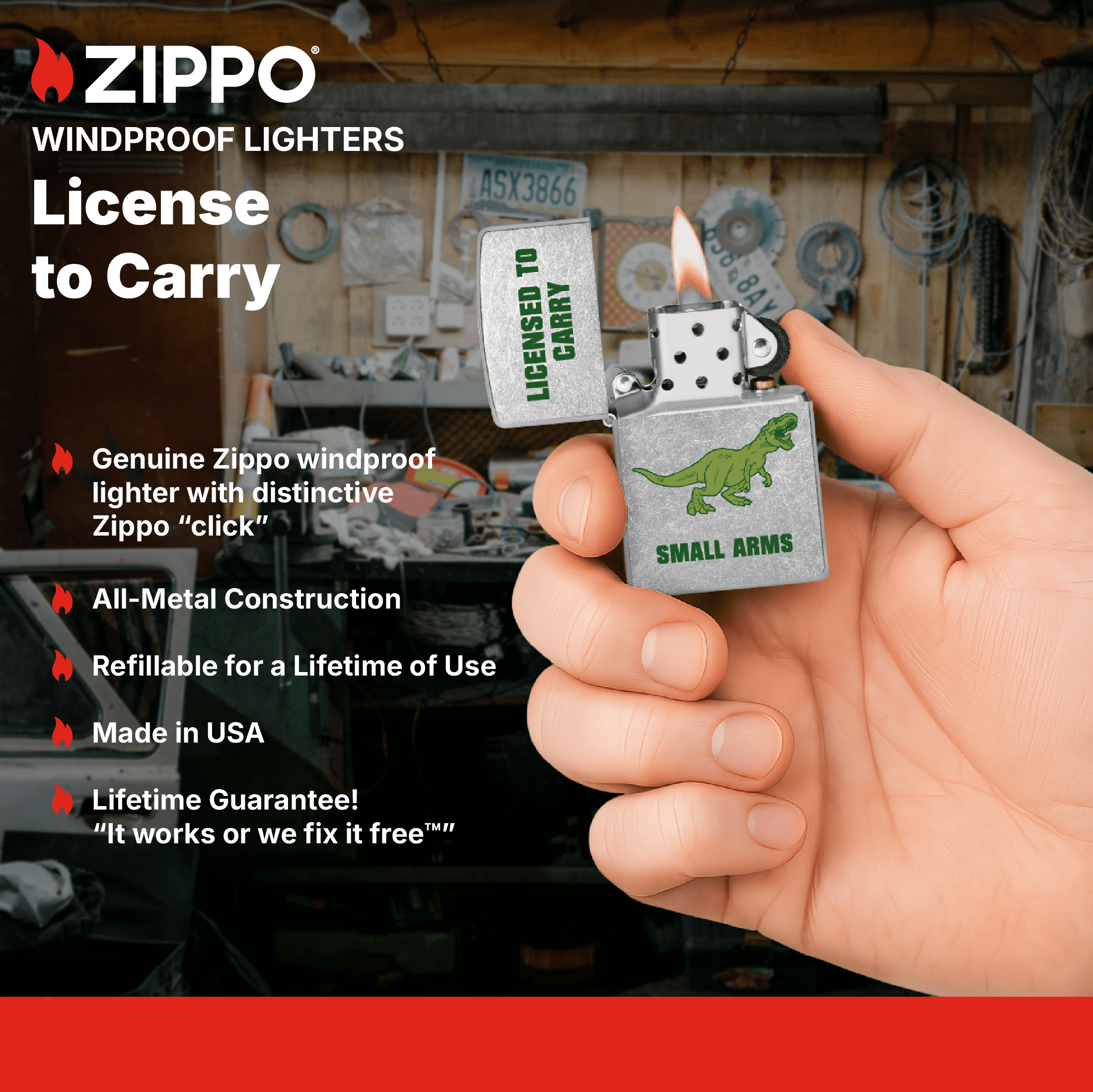Genuine Zippo Windproof Lighter Licensed to carry Small Arms