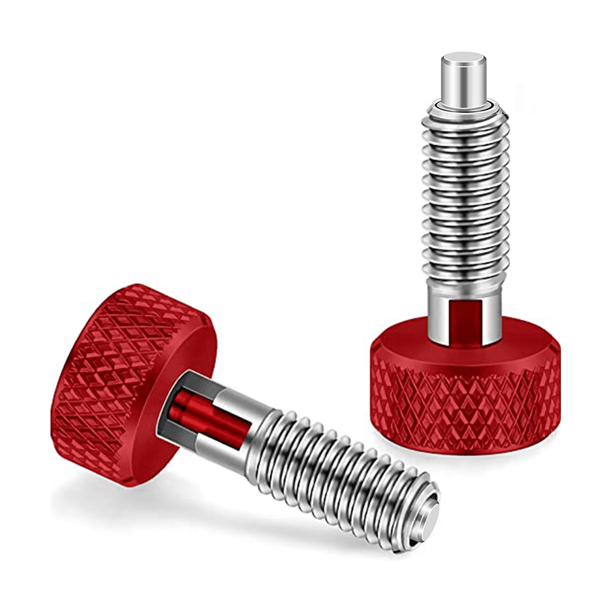 2 Packs Red Hand Retractable Spring Plunger with Knurled Handle M6 Type