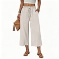 thumbnail image 2 of Lumtrix Womens Cotton Linen Wide Leg Pants Casual Zipper Front Summer Cropped Trousers Dressy Pants with Pockets Beige XL, 2 of 7