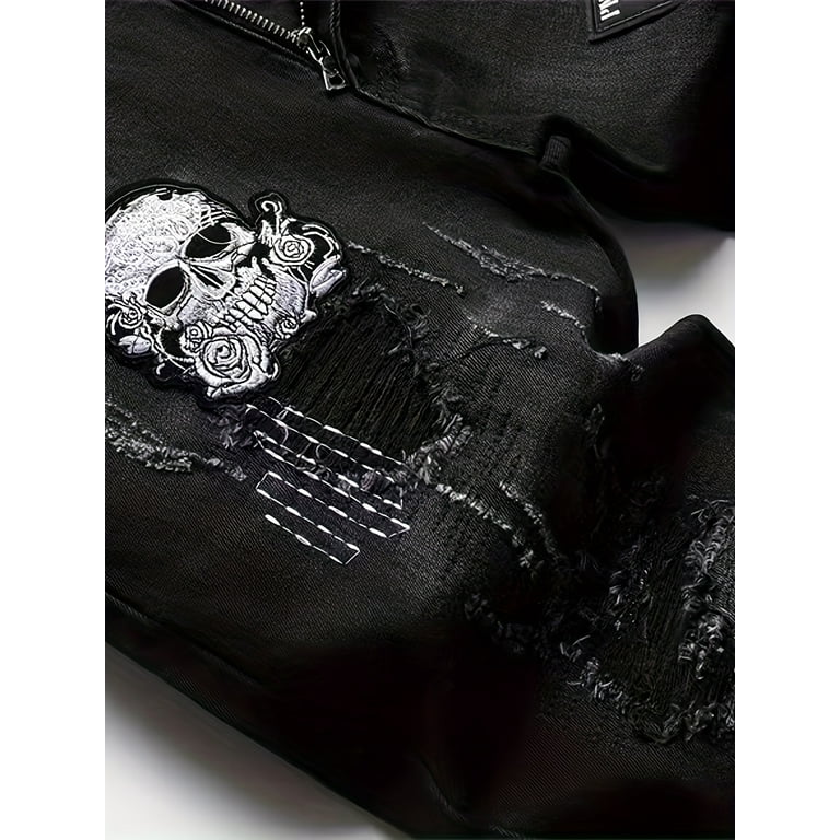 Men's Casual Skull Embroidery Jeans Street Style Stretch