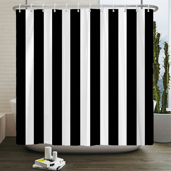 Black White Wave Stripe Geometric Bathroom Shower Curtains Frabic Waterproof Pol