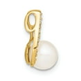thumbnail image 2 of Real 14kt 7-8mm Button White FWC Pearl and Rhodium Diamond Pendant; for Adults and Teens; for Women and Men, 2 of 4