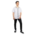 thumbnail image 5 of Men's Hipster Hip Hop Button Down Pin Striped Baseball Jersey Short Sleeve Shirt BJ44 - White - Large, 5 of 5