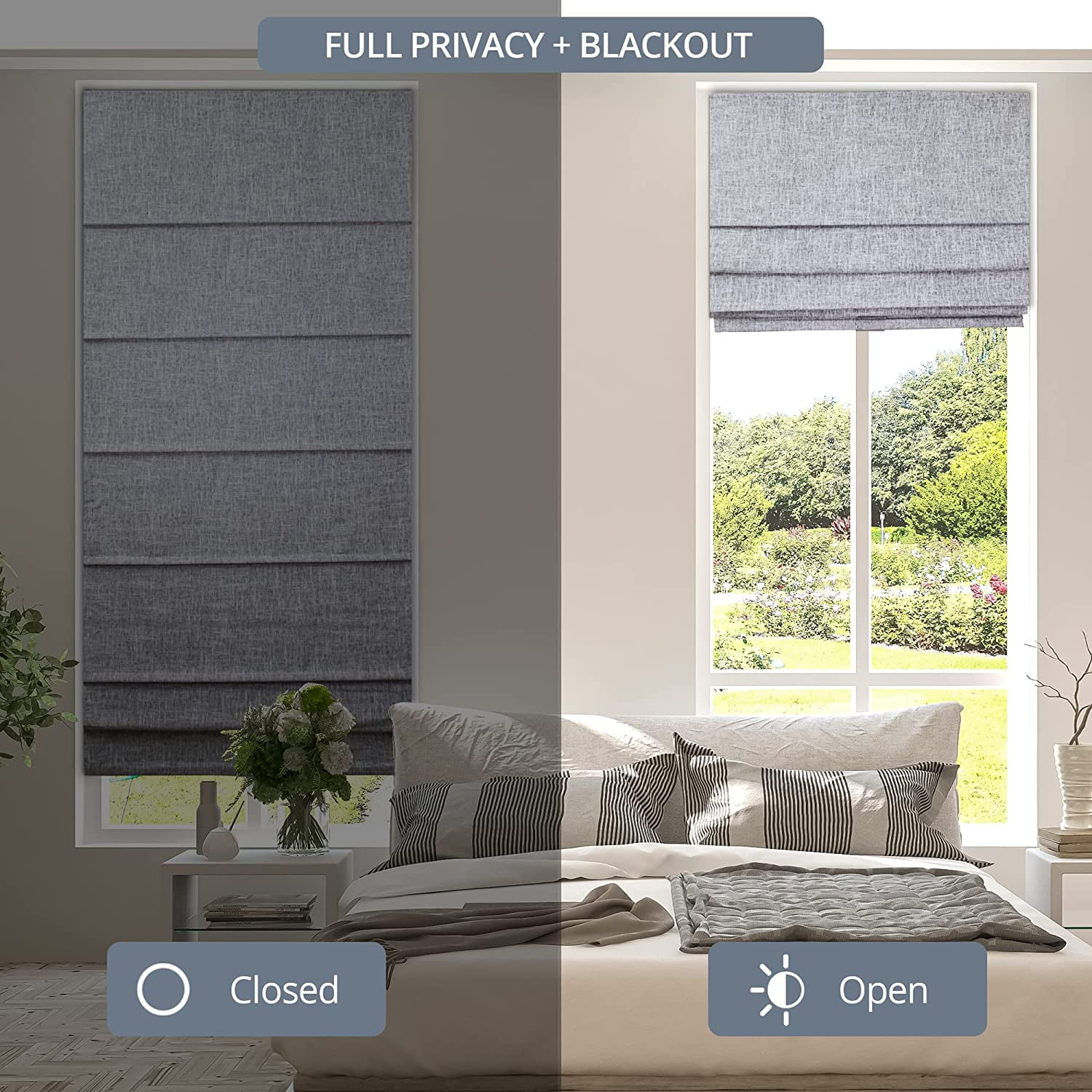 Chicology Cordless Roman Shade, Blackout, Lexington Gainsboro, 29"W X 72"H