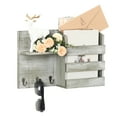 thumbnail image 3 of Wall Vintage Wooden Mail Shelf With 3 Key Hooks, Olive Green, 3 of 5