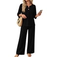 thumbnail image 2 of Womens Summer 2 Piece Lounge Sets 3/4 Sleeve V Neck Top Wide Leg Palazzo Pants Set Beach Travel Outfits, 2 of 5