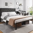 thumbnail image 4 of Bed Frame with Linen Upholstered Headboard, Metal Support, Queen Size, Black, 4 of 6
