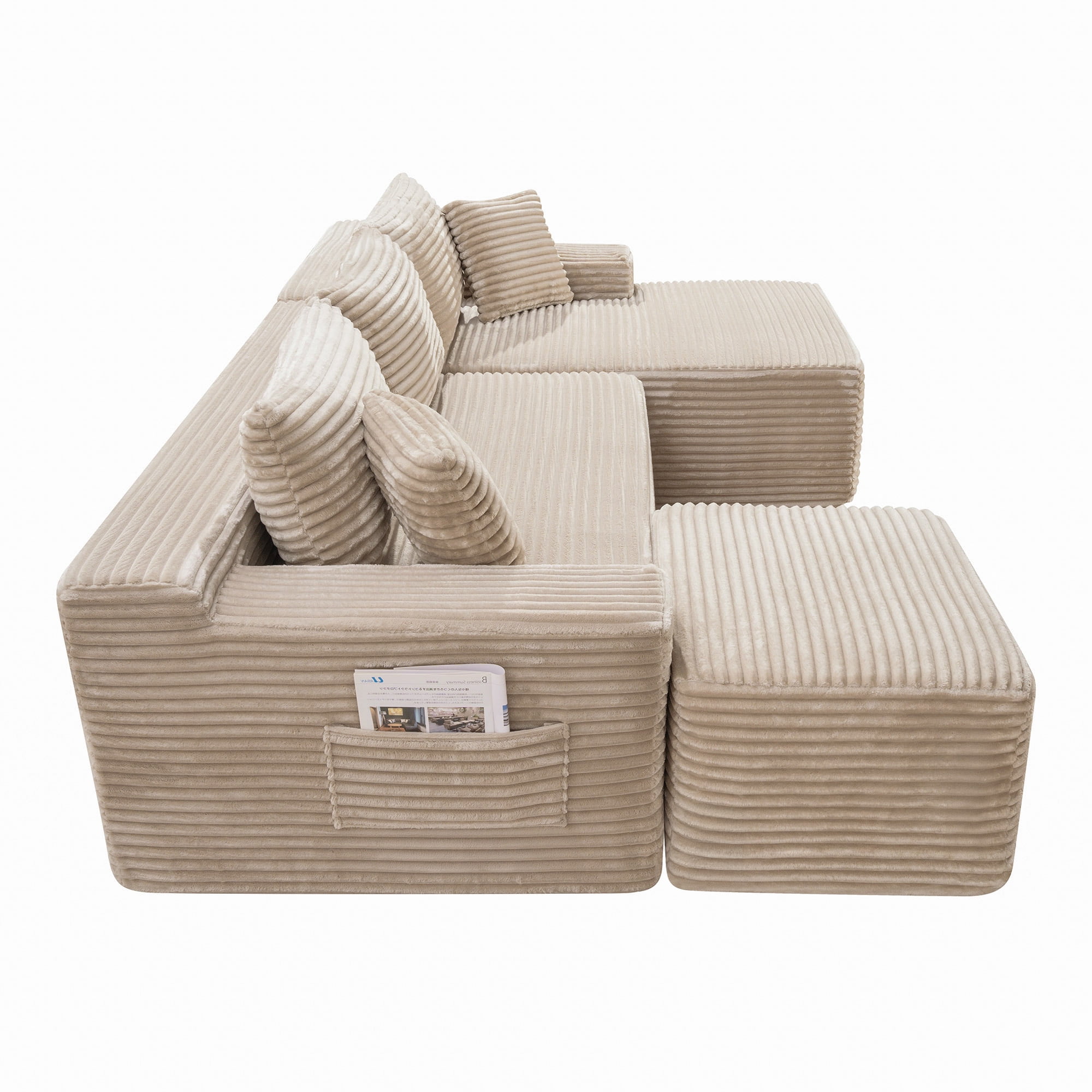 MOONMISS Small Modular Sectional Sofa with Movable Chaise and Ottoman,U-Shaped Boneless Cloud Couch for Living Room Apartment,Camel(Right Facing Chaise)