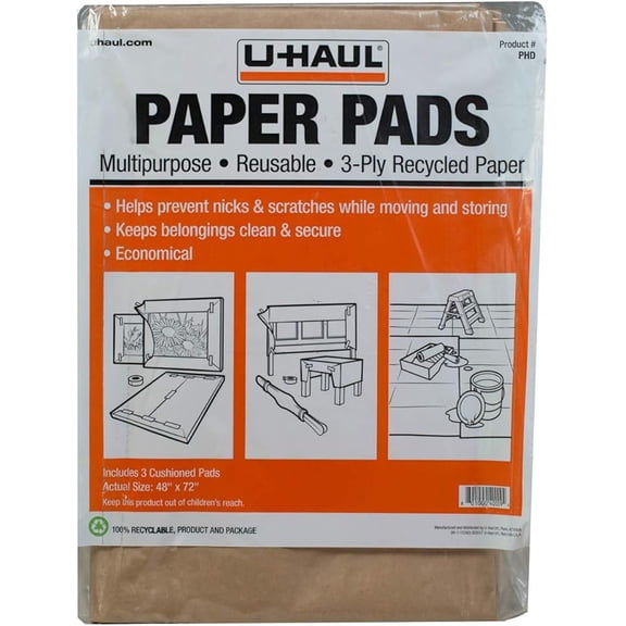 U-Haul Moving Paper Pads (Moving & Storage Protection Kraft Paper) - Pack of 3, 48" x 72" Sheets