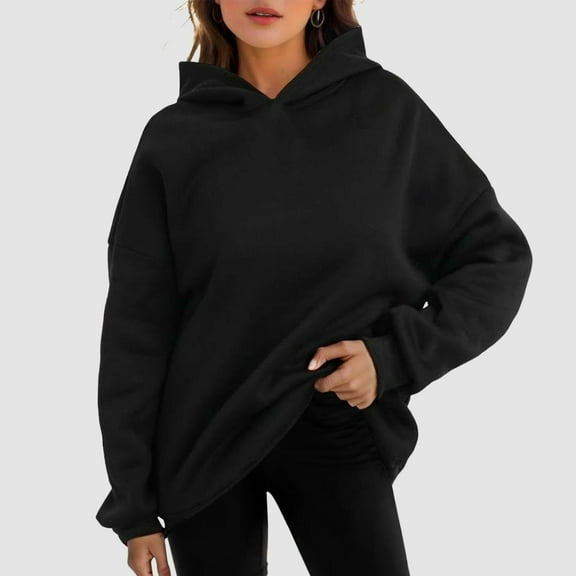 Womens Oversized Hoodie Solid Color Lightweight Casual Hoodies Loose Drawstring Teen Girl Sweatshirt Black XXL