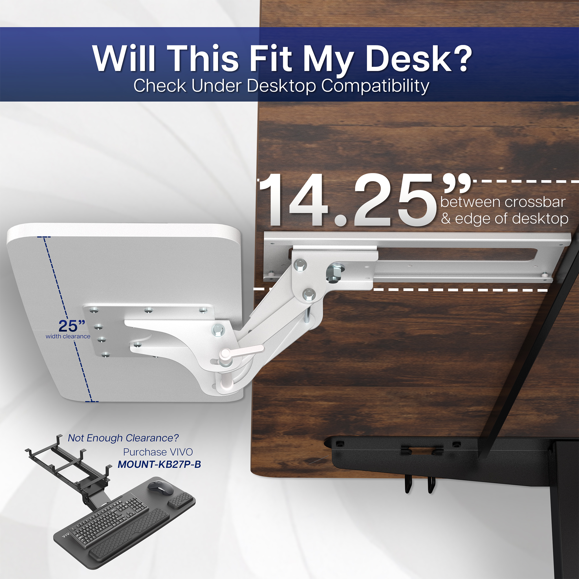 VIVO White Adjustable Computer Keyboard & Mouse Platform Tray Under Desk Mount