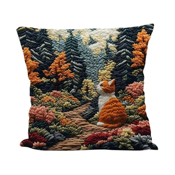 Bwiyojiz Office Decor Home Decoration Other Hot Selling Imitation Embroidery Inspired Pillow Case Field Style Kittens Polyester, Gifts for Sisters, Multicolor