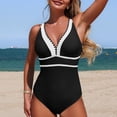 thumbnail image 4 of GEWSEY Women's One Piece Swimsuit Tummy Control Swim Suits for Women 2026 Modest Swimwear V Neck Color Block Bathing Suit (Black, S), 4 of 7