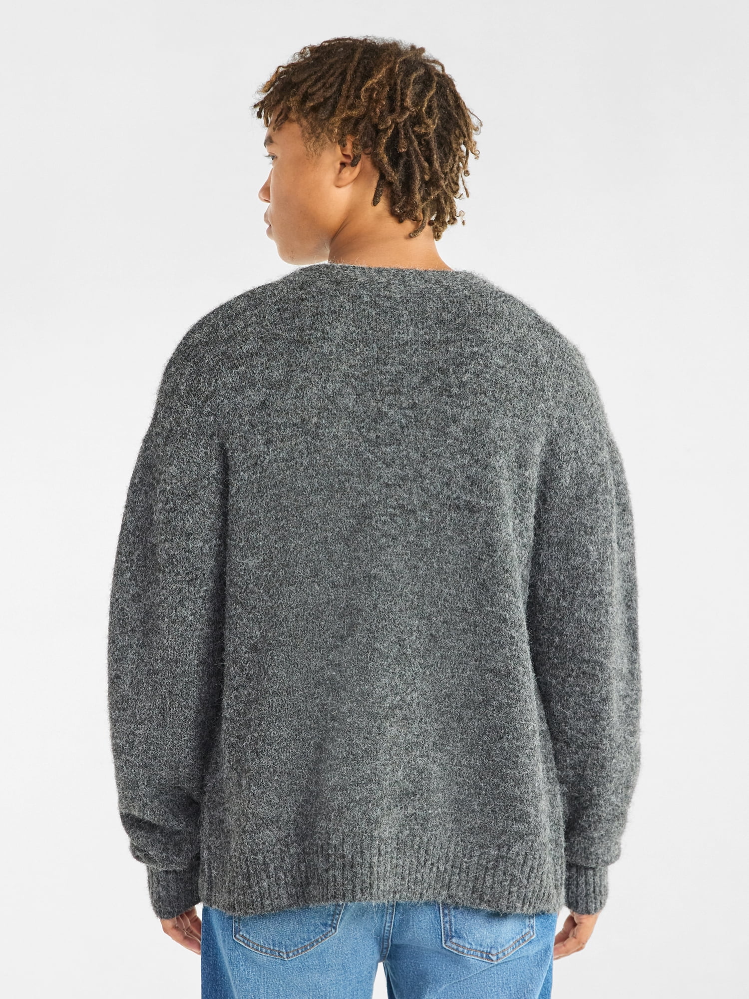 No Boundaries V-Neck Brushed Cardigan Sweater, Midweight, Men's & Big Men's
