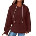 thumbnail image 2 of JUSLIO Cotton Womens Shirts with Pockets Hoodies Sweatshirts Solid Long sleeve Round Neck Sweatshirts Wine S, 2 of 4