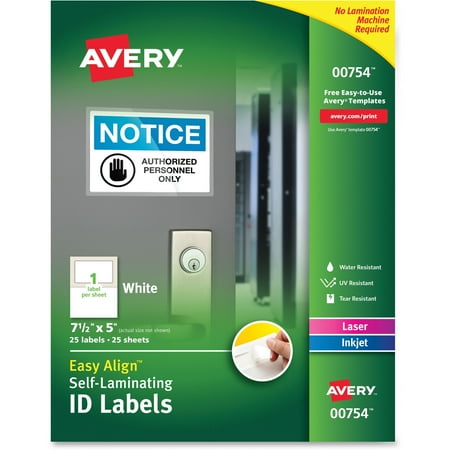 Avery Easy Align Self-Laminating ID Labels, Laser/Inkjet, 5 x 7 1/2, White, 25/PK