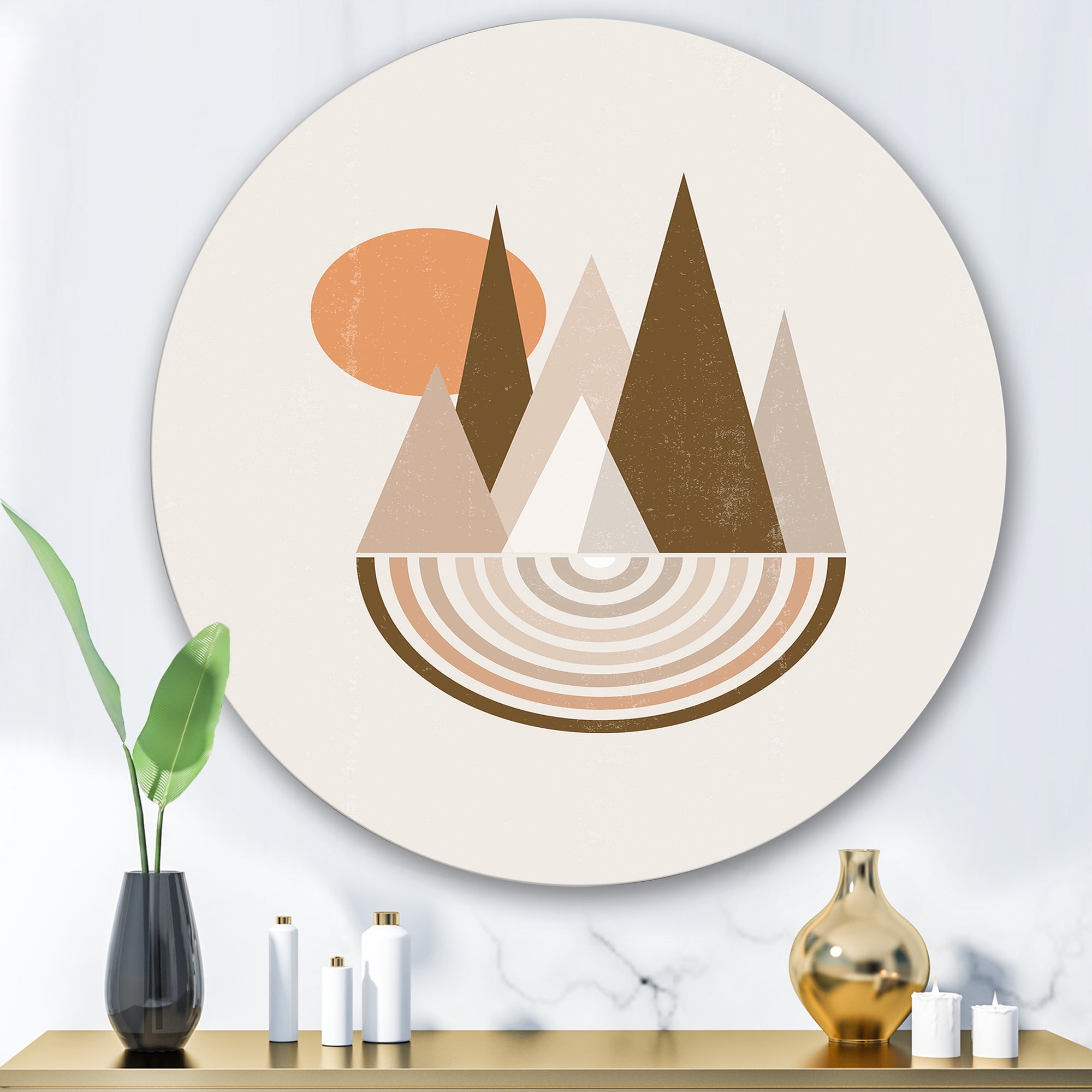 Designart 'Minimalistic Red Full moon Landscape With Mountain' Modern Circle Metal Wall Art 29x29 - Disc of 29