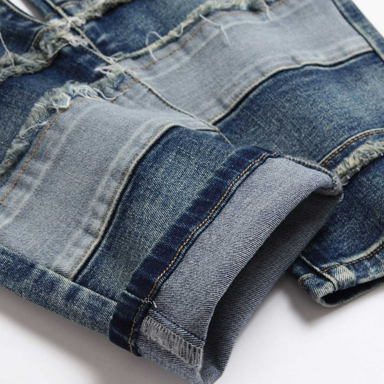 Men Stacked Jeans Distressed Destroyed Straight Denim Pants