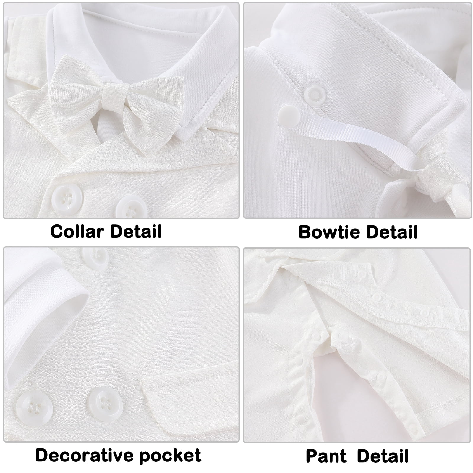 Hresadio Baby Boy Baptism Long Sleeve Christening Outfits Romper , White/Sizes Newborn-18 Months