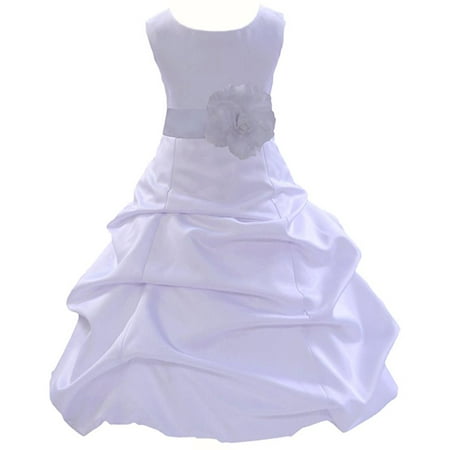 White Special Occasion Dress (Ekidsbridal Matching White Satin Pick-Up Bubble Flower Girl Dress Weddings Easter Dress Special Occasions Pageant Toddler Birthday Party Holiday Bridal Baptism Junior Bridesmaid Communion)