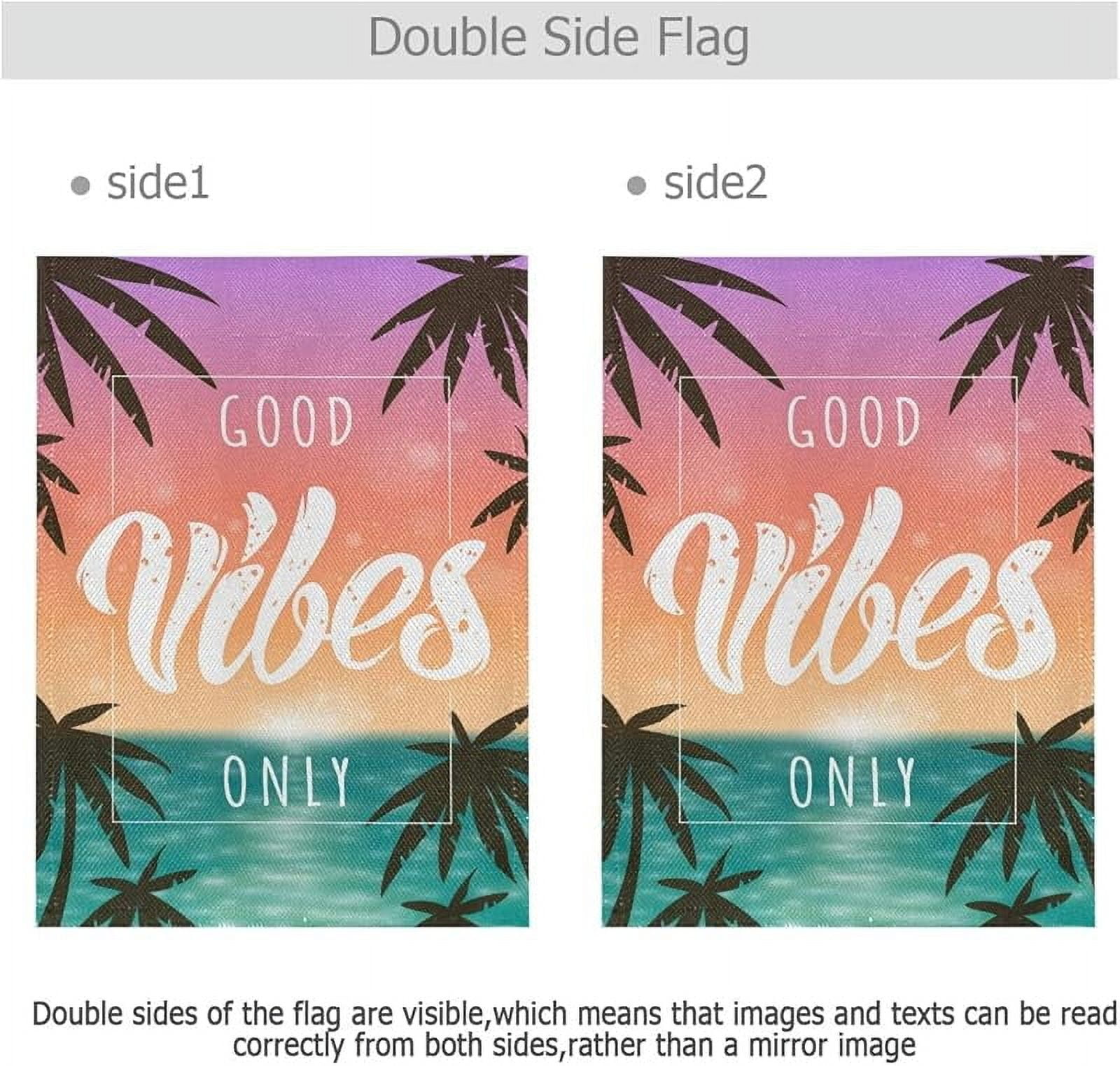 Good Vibes Only Palm Tree Garden Flag Home Outdoor Decor Small Yard Banner with Imitation Burlap Effect and Double Side Printing