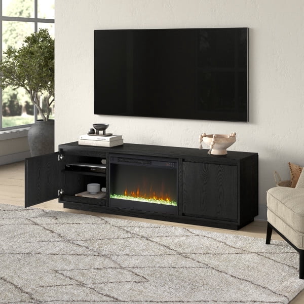 Presque Rectangular TV Stand with 26" Crystal Fireplace for TV's up to 75" in Black Grain