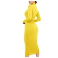 thumbnail image 4 of YWDJ Long Fall Dresses for Women 2022 Women Fashion Slim High Neck Long Dress Long Sleeve Pure Color Dress Yellow XS, 4 of 8