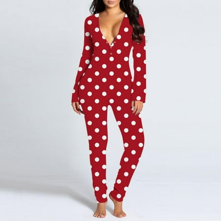 

Gifts for Christmas Bidobibo Women s Sexy Onesie Pajamas Long Sleeve V Neck Bodycon Bodysuits Butt Button Back Flap Jumpsuit Rompers Nightwear
