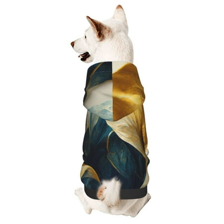 Haiem Golden Blue Leaf Design for Winter Dog Hoodie Sweatshirts with Pockets Warm Dog Clothes for Small Dogs Chihuahua-Small